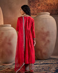 Red Hand Embroidered Kurta Set