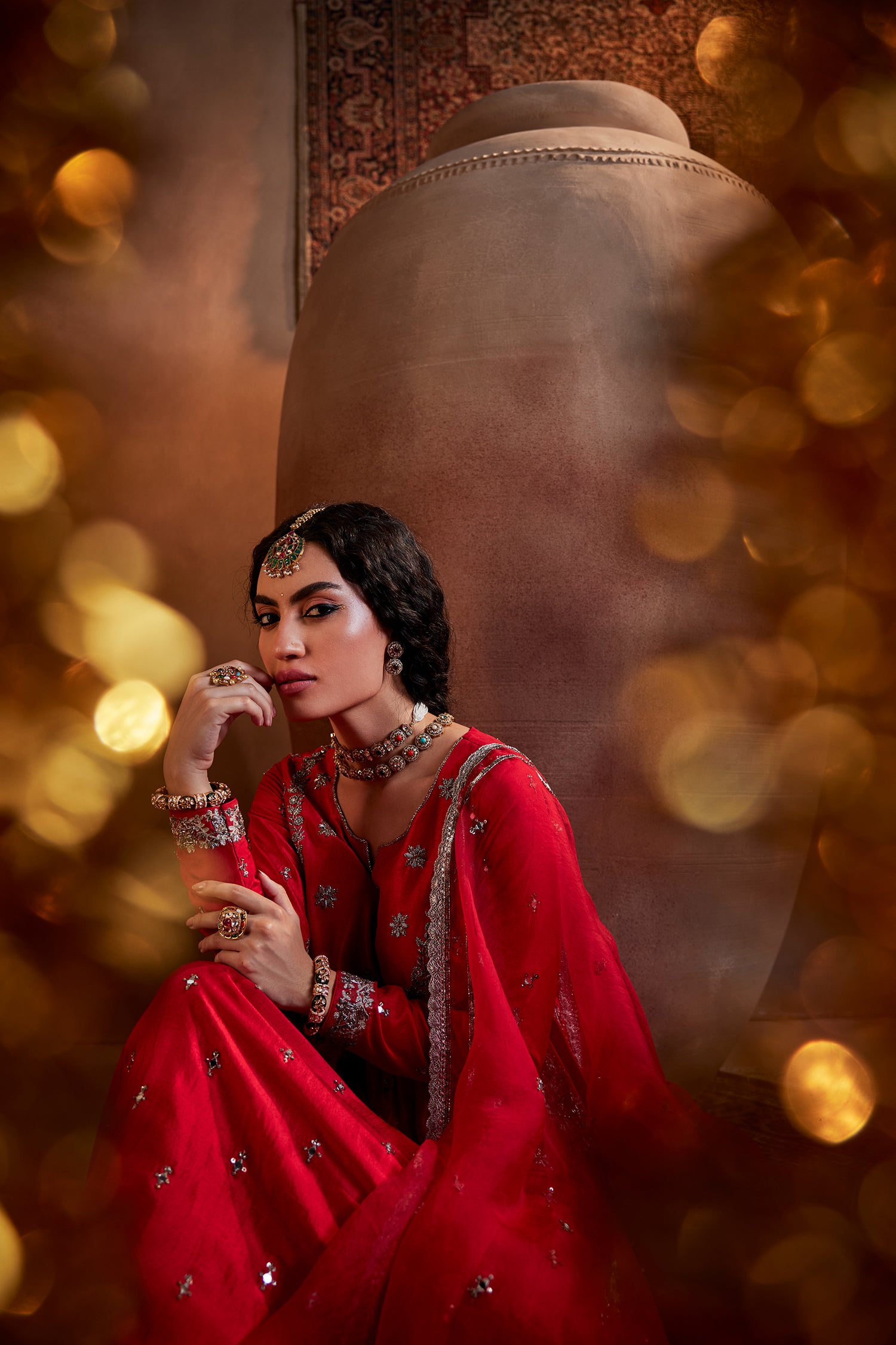 Red Hand Embroidered Kurta Set