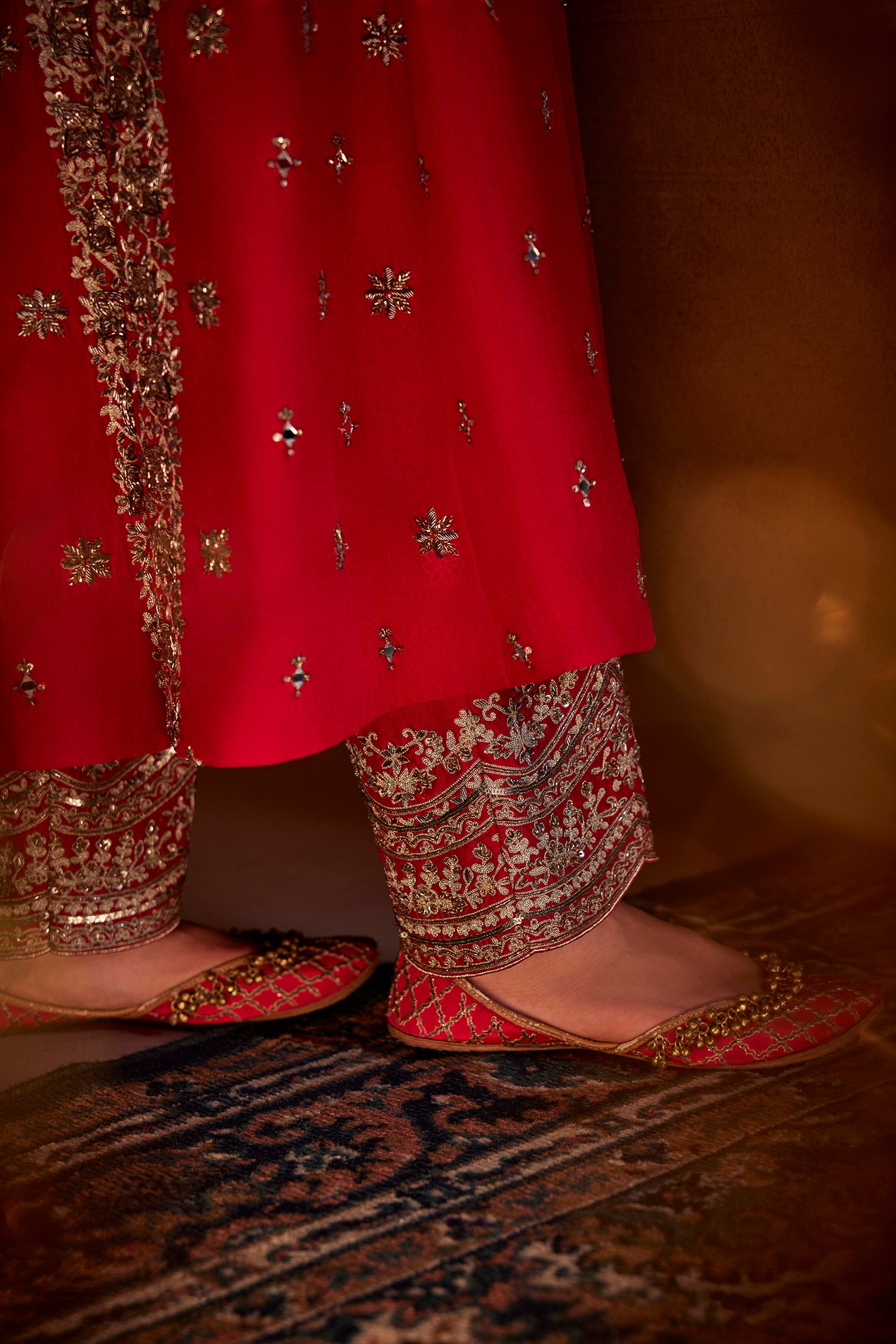 Red Hand Embroidered Kurta Set