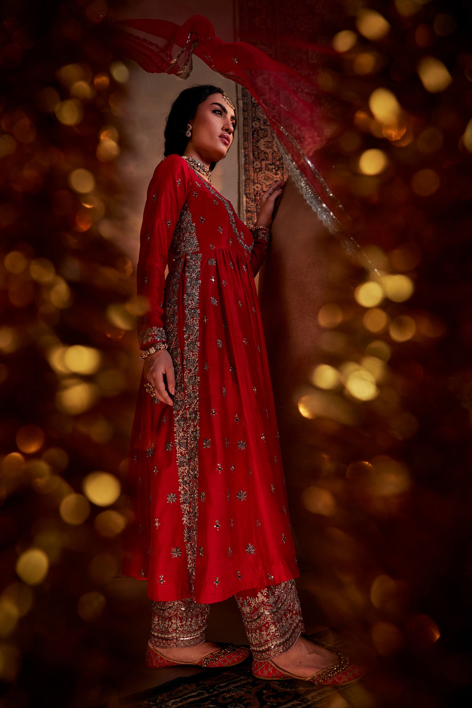 Red Hand Embroidered Kurta Set