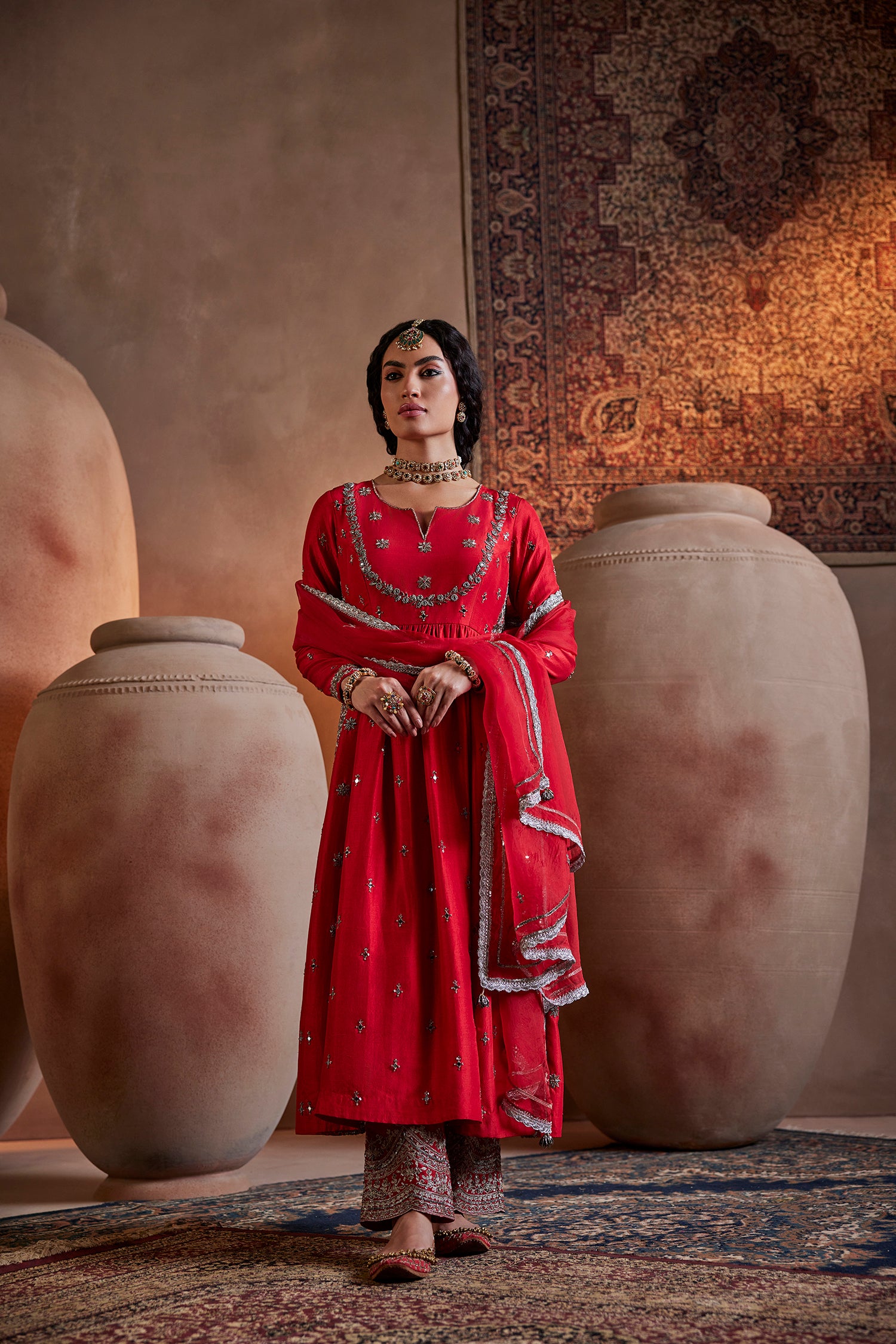Red Hand Embroidered Kurta Set