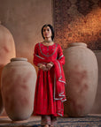 Red Hand Embroidered Kurta Set