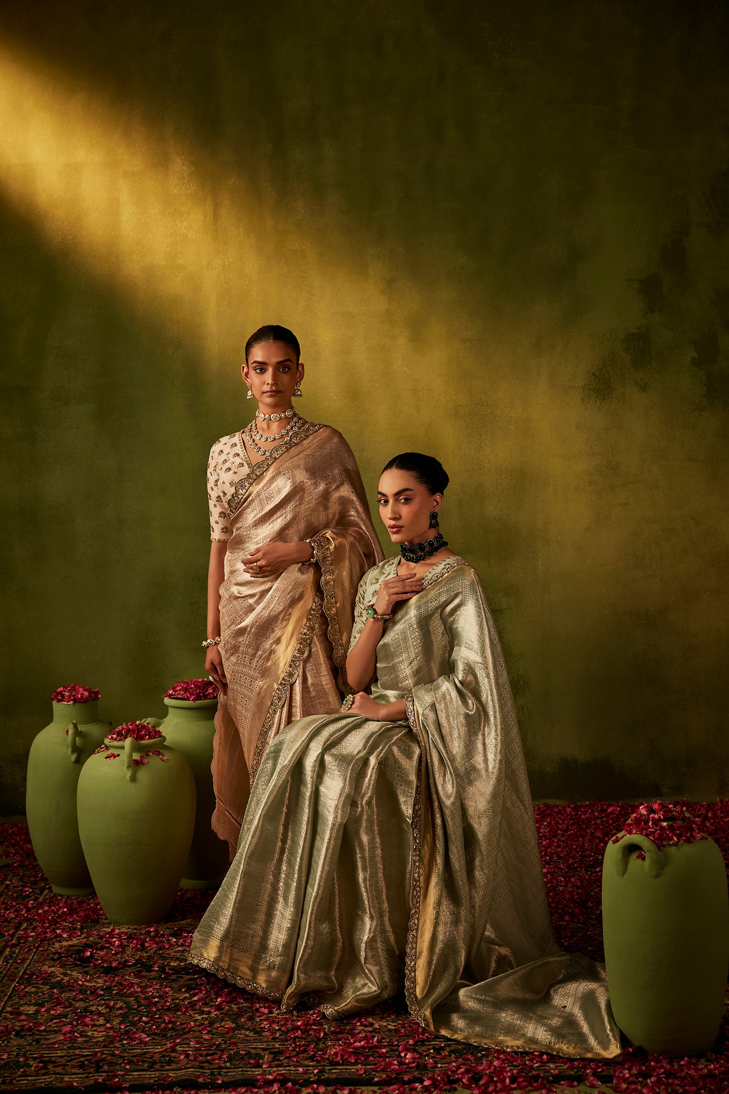 Teal Hand Embroidered Organza Tissue Saree