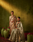 Teal Hand Embroidered Organza Tissue Saree