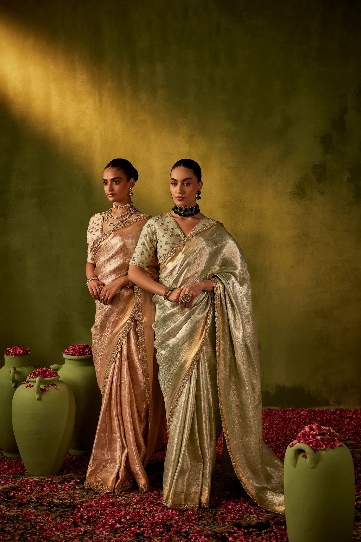 Teal Hand Embroidered Organza Tissue Saree