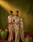 Teal Hand Embroidered Organza Tissue Saree