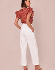 Women White Pleated Wide Leg Paperbag Waist Trousers