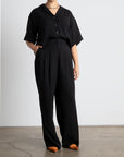 Women Black Pleated Wide Leg Trousers with Belt Loops