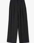 Women Black Pleated Wide Leg Trousers with Belt Loops
