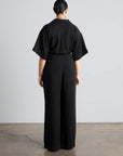 Women Black Pleated Wide Leg Trousers with Belt Loops