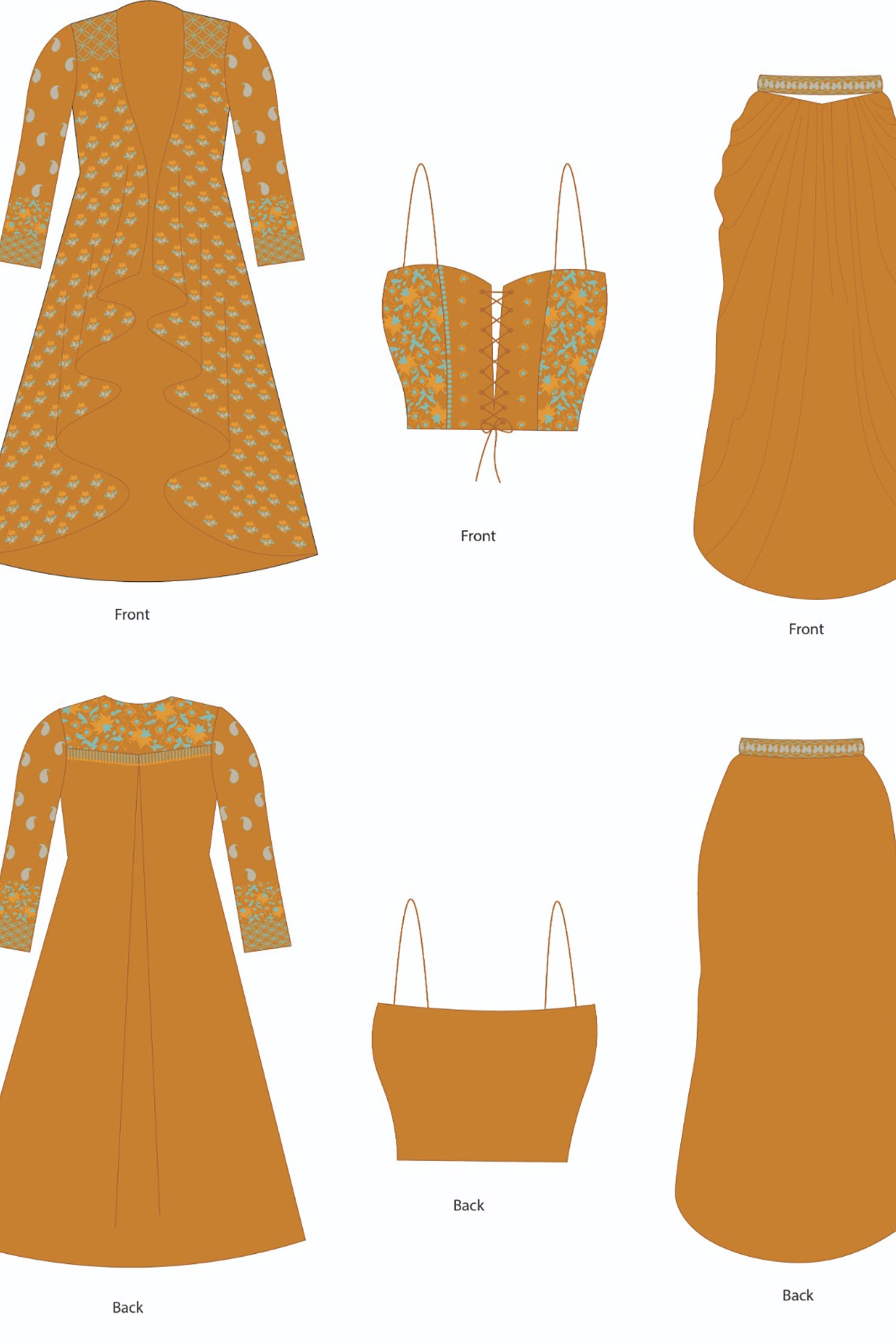 Chikan Co-ord set with Long Shrug - Pastel Orange