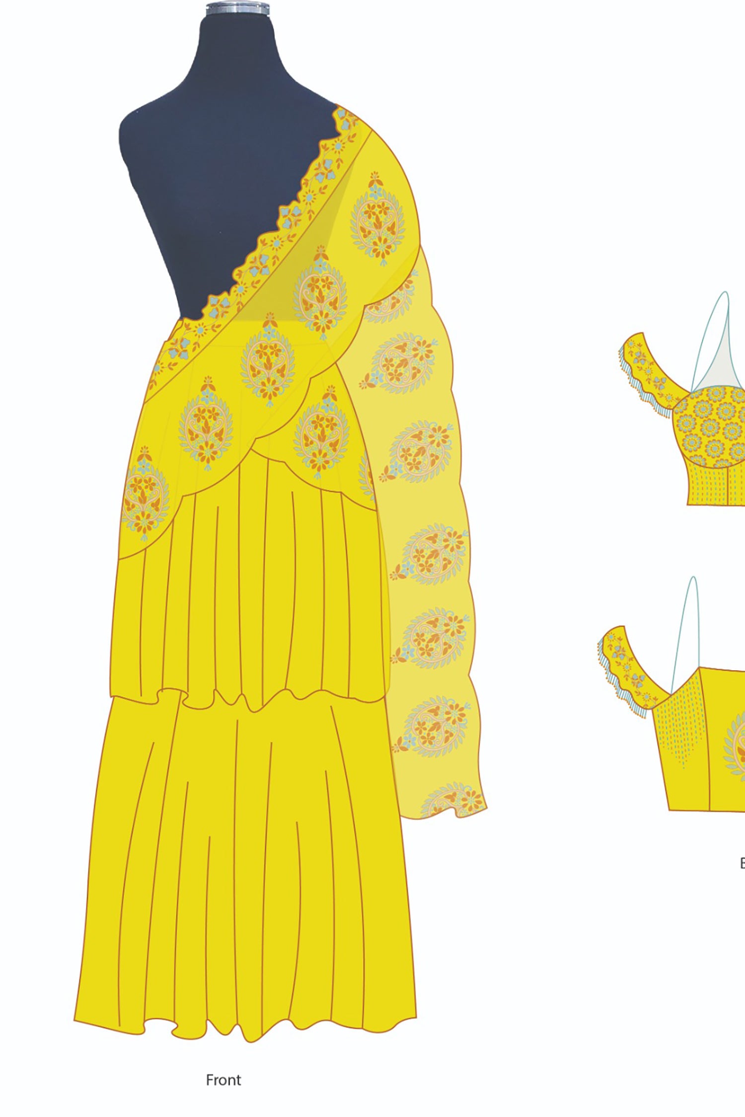 Off-Shoulder Corset Top & Cowl Drape Skirt - Yellow