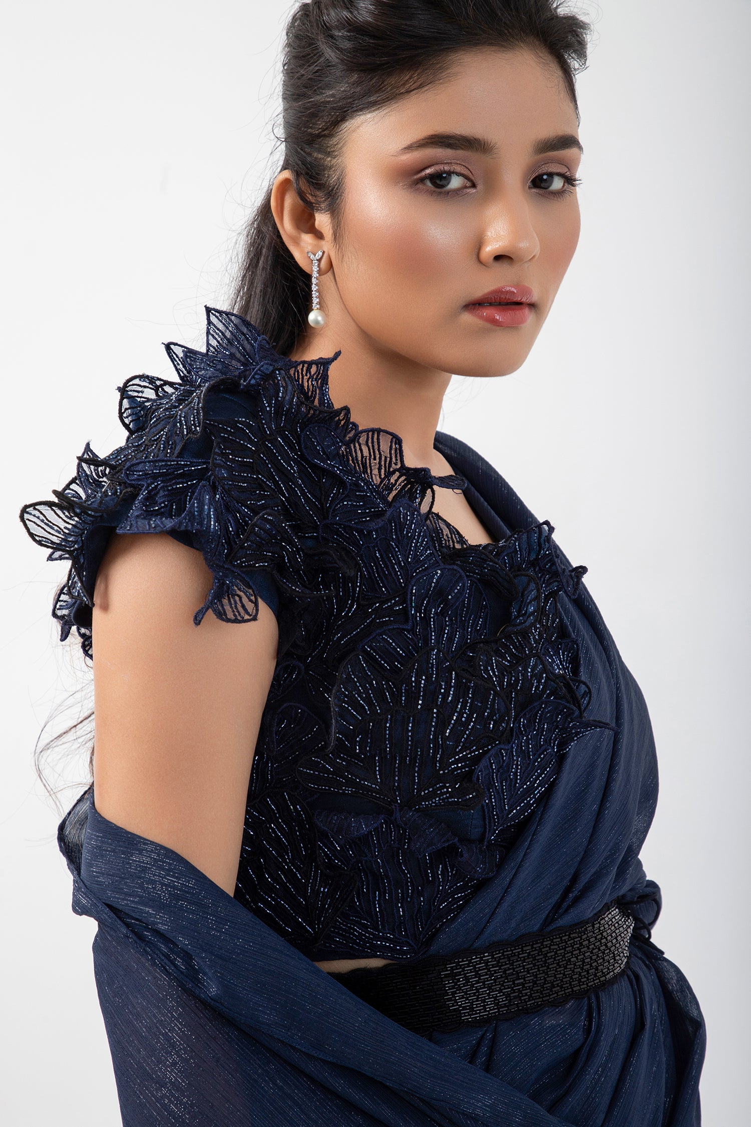 Sapphire 3D Floral Blouse and Drape Saree Set