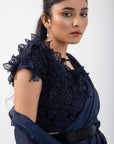 Sapphire 3D Floral Blouse and Drape Saree Set