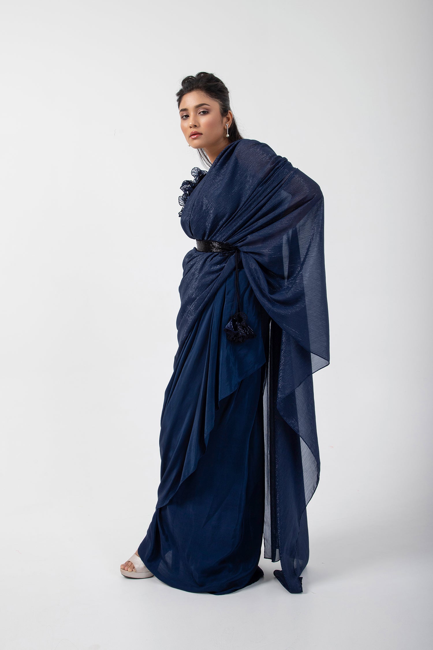 Sapphire 3D Floral Blouse and Drape Saree Set