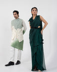 Emerald 3D Floral Blouse and Drape Saree Set