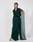 Emerald 3D Floral Blouse and Drape Saree Set