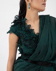 Emerald 3D Floral Blouse and Drape Saree Set