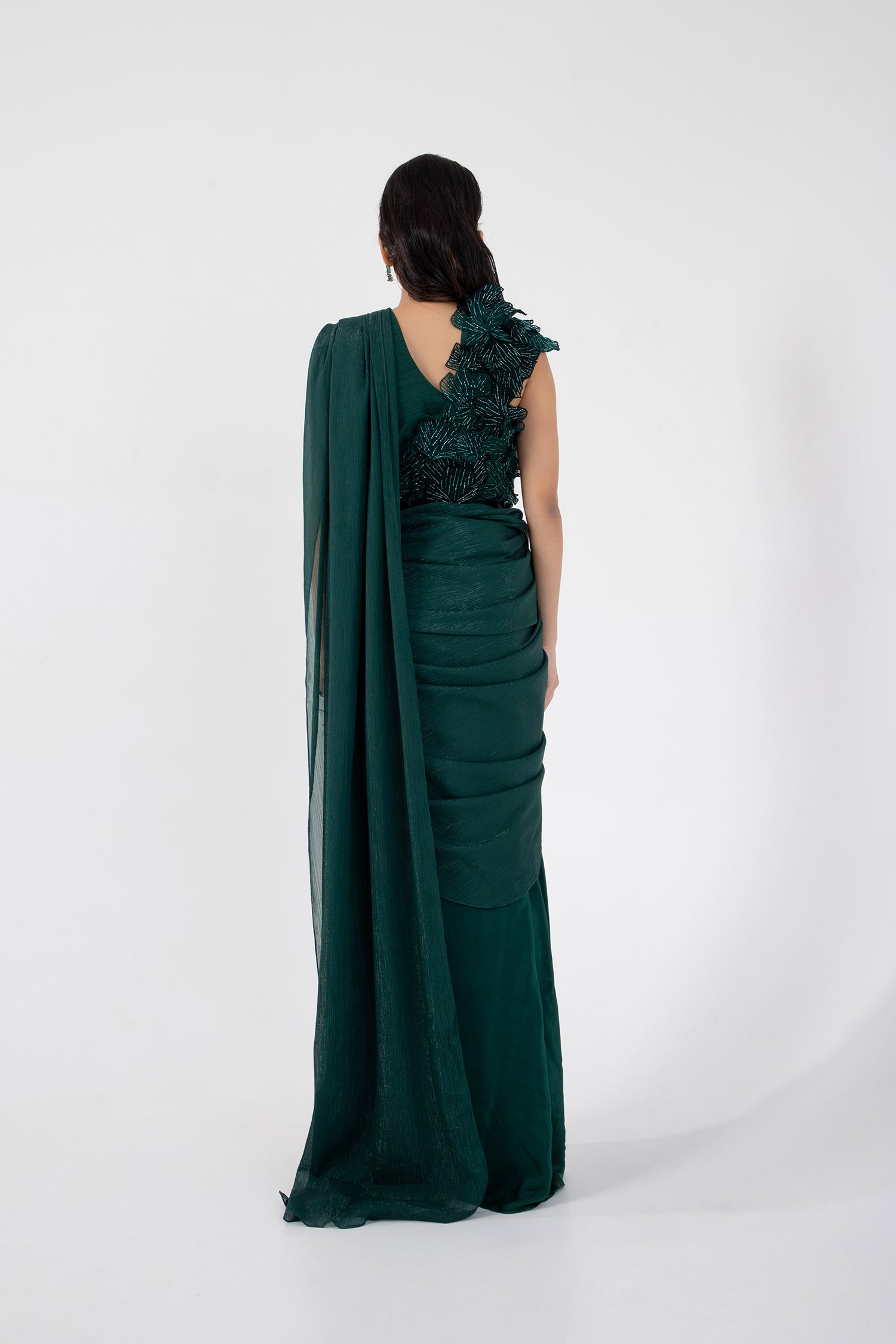 Emerald 3D Floral Blouse and Drape Saree Set