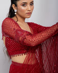Ruby Red Embellished Drape Saree Set