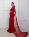 Ruby Red Embellished Drape Saree Set