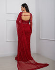 Ruby Red Embellished Drape Saree Set
