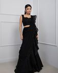 Nova Black Drape Saree Set