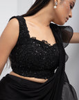 Nova Black Drape Saree Set