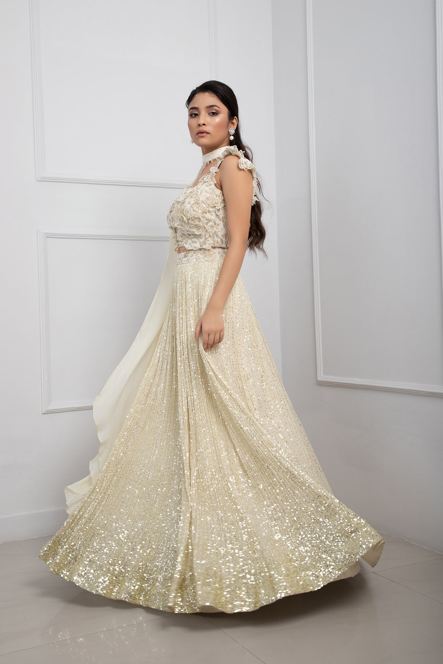 Ivory Blossom Shimmer Lehenga Set