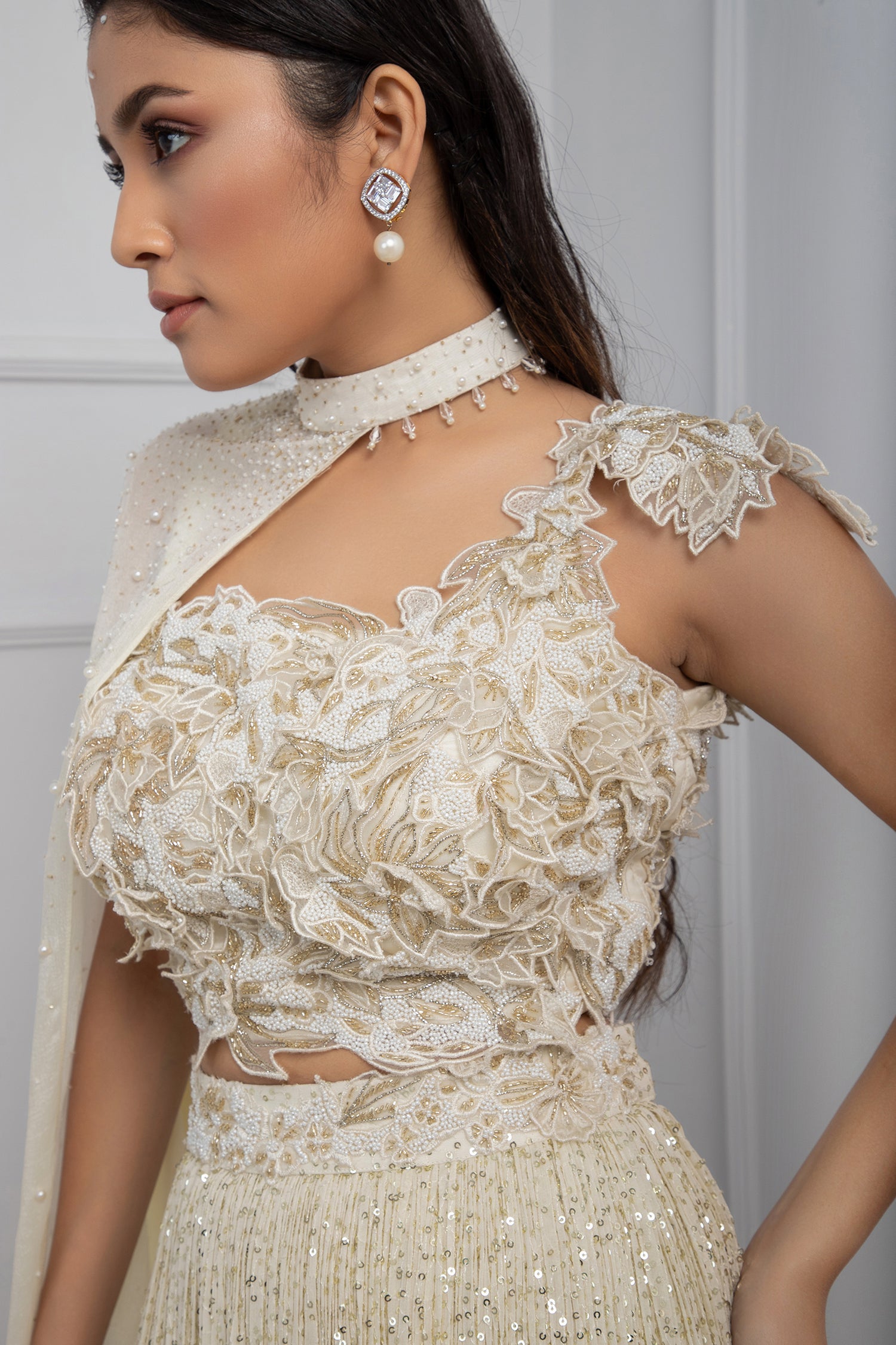 Ivory Blossom Shimmer Lehenga Set