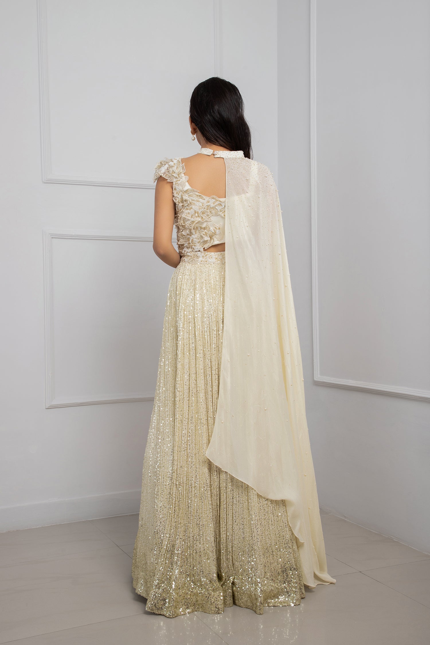 Ivory Blossom Shimmer Lehenga Set