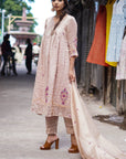 Chikankari Tissue Kurta Set - Beige
