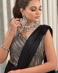 Black Metallic Lycra Saree Gown
