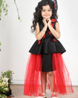 Black N Red Dress with 3D Flowers and Net Detailing