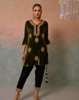 Olive Opulence Embroidered Velvet Set