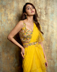 Sunflower Yellow Ruffle Saree