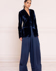 Blue Noir Structured Velvet Farshi Set