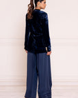 Blue Noir Structured Velvet Farshi Set