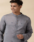 Chanderi Men's Achkan Jacket & Kurta Set - Grey
