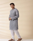 Chanderi Men's Achkan Jacket & Kurta Set - Grey