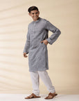 Chanderi Men's Achkan Jacket & Kurta Set - Grey