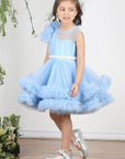 Ice Blue Dress with Tulles Asnd Pearl Belt