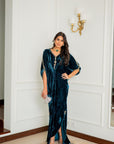 Teal Royale Embellished Velvet Kaftan Gown