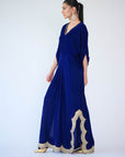 Royal Blue Velvet Embellished Kaftan