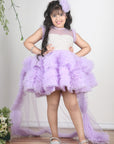 Lilac Pearl Embroidered Yoke with Net Tulles In Flare and Detachable Tail