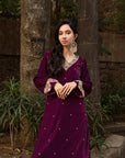 Wine Velvet Suit Set