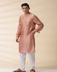 Chanderi Men Sadri & Kurta Set - Peach