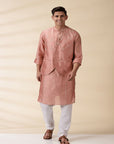 Chanderi Men Sadri & Kurta Set - Peach