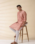 Chanderi Men Sadri & Kurta Set - Peach