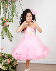 Pink Unicorn Embroidered Dress with Tulles N Hair Clip